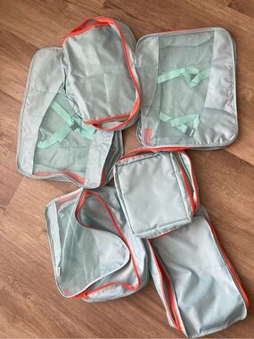 Light Blue Packing Cube Set with Orange Trim